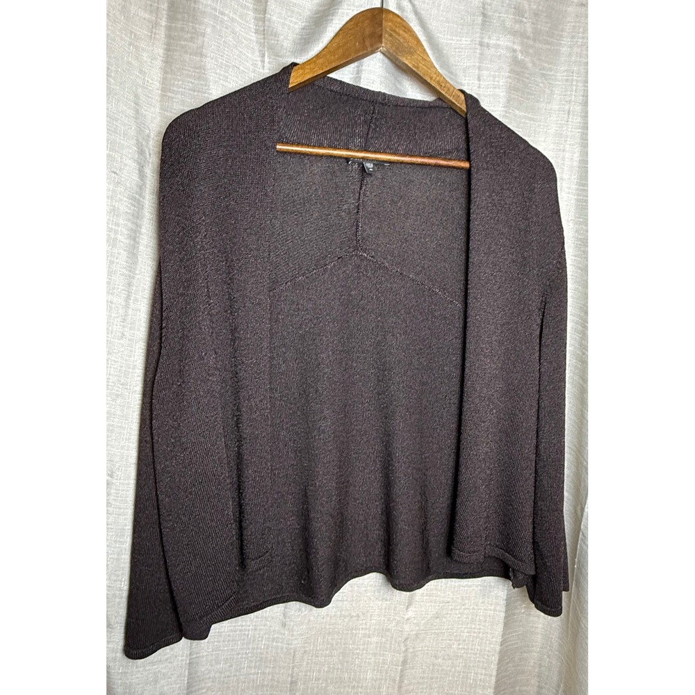 Eileen Fisher M Brown Knit Open Front Cardigan Sweater Top Viscose Nylon Blend